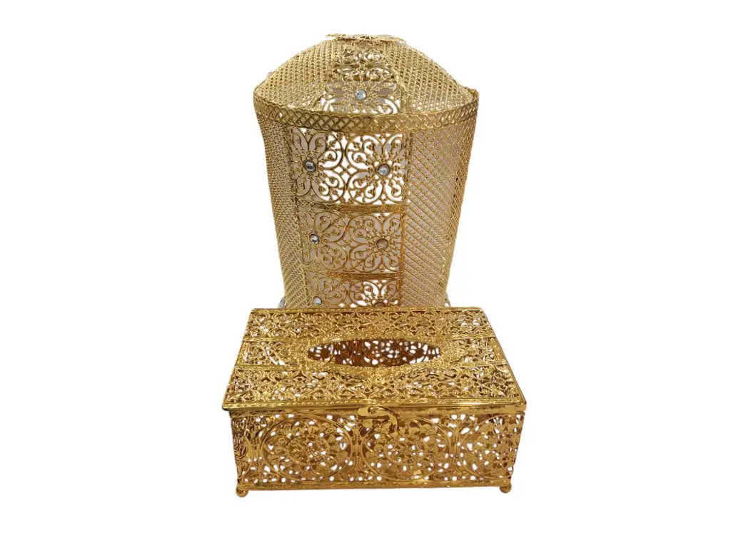 Dust Bin Tissue Box Golden