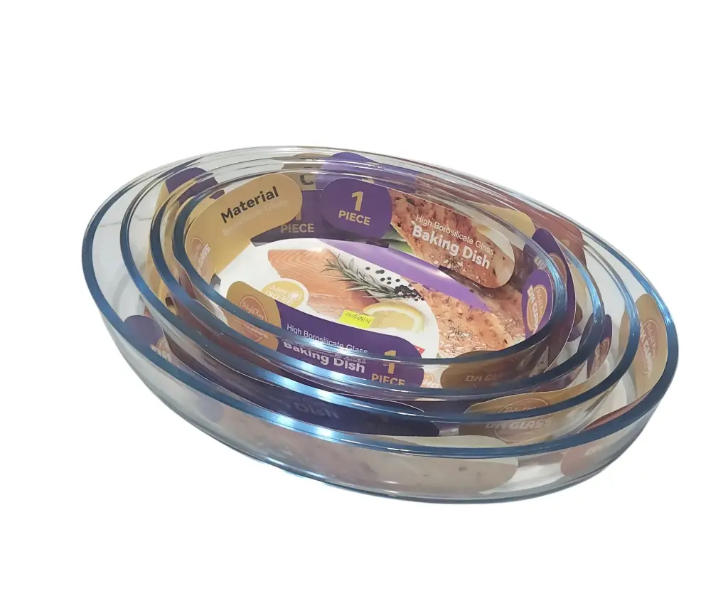 DK Glass Ovel 4 Piece Dish 1600ml ,2400ml ,3200ml, 4000ml