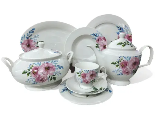 [19B030/45] Dinner Set Bone China An Evening in Paris 61 pieces 8 person