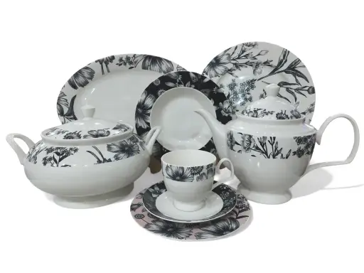 [B18069/45] Dinner Set Bone China An Evening in Paris 61 pieces 8 person