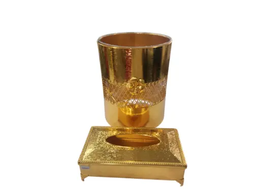 [115/38010250] Dust Bin Tissue Box Golden 