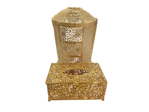 [85/28010.] Dust Bin Tissue Box Golden