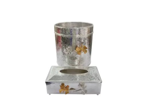 [125/5105420] Dust Bin Tissue Box Silver 
