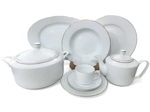 [4565] Dinner Set Bone Zarin Iran 85 pieces 12 person