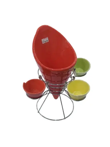 [35/1305815] Ceramic Con Dip Set With Mattel Stand  