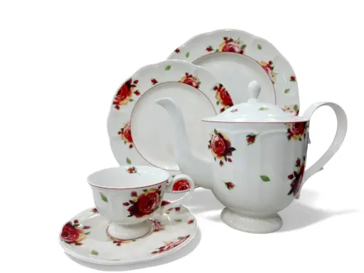 [Retro Ritz] Tea Set Imperial Collection Thailand Hi Tech Ceramic 24 Pieces 6 Person         