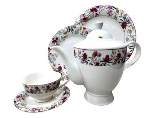 [8012] Tea Set Bone China Yamatos Collection 24 Pieces 6 Person