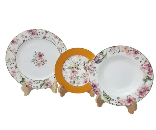 [100] Plate Set Bone China 18 Pieces 6 Person