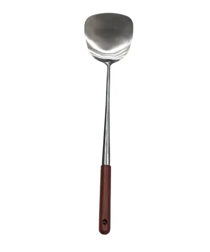[95/43] Standard Steel Cooking Spoon Wooden Handle 