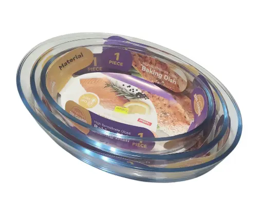[75/26010/5121/22/29] DK Glass Ovel 3 Piece Dish 1600ml ,2400ml ,3200ml,