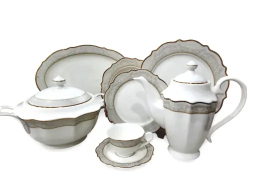 [7105] Dinner Set Bone China Yamatos Japan 85 pieces 12 person