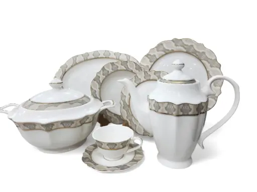 [7857] Dinner Set Bone China Yamatos Japan 85 pieces 12 person